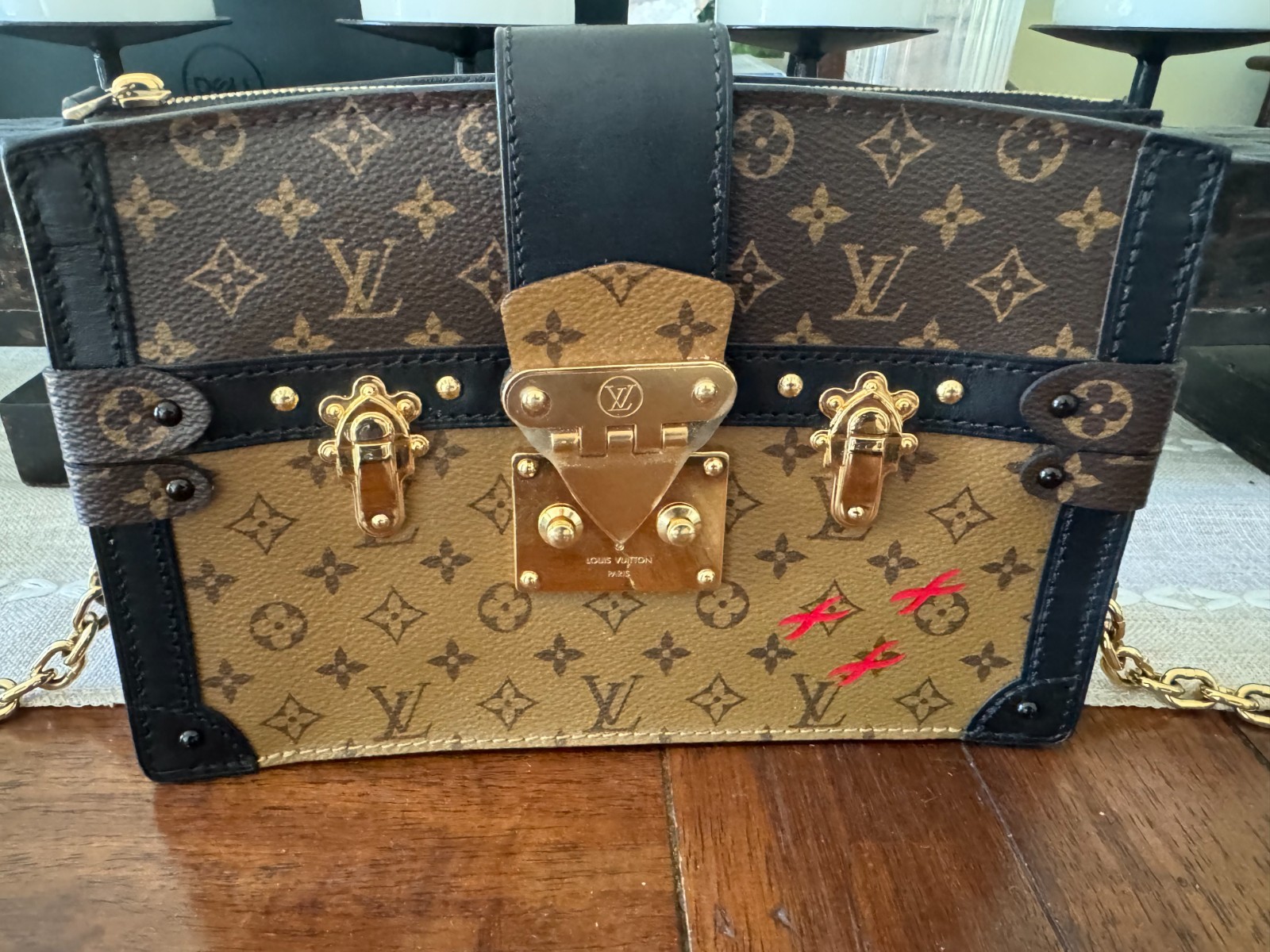 Louis Vuitton TRUNK CLUTCH Soft Reverse Monogram Handbag + Removable Long Strap