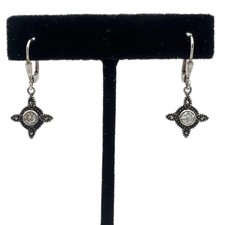 Clear Crystal or CZ Marcasite 925 Sterling Silver Dangle Earrings 1 1/4"