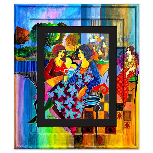 Patricia Govezensky- Original Watercolor with Hand Painted Frame "Ladies of the