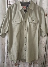 Wrangler Men's Comfort Flex Short Sleeve Button Up Work Shirt Large Tan