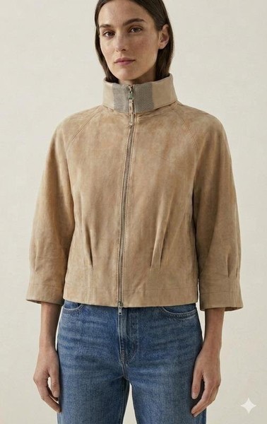 Damen Brunello Cucinelli Jacke Beige Wildleder 44