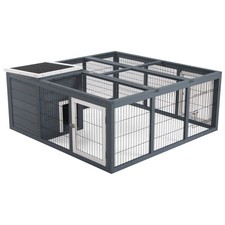 PawHut Rabbit Hutch, Guinea Pig House Outdoor Cage w/Openable Top, Grey