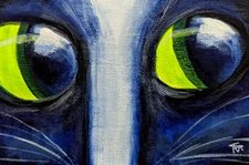 Original Cat Painting Collectible Modern Abstract Face Eyes Art Samantha McLean