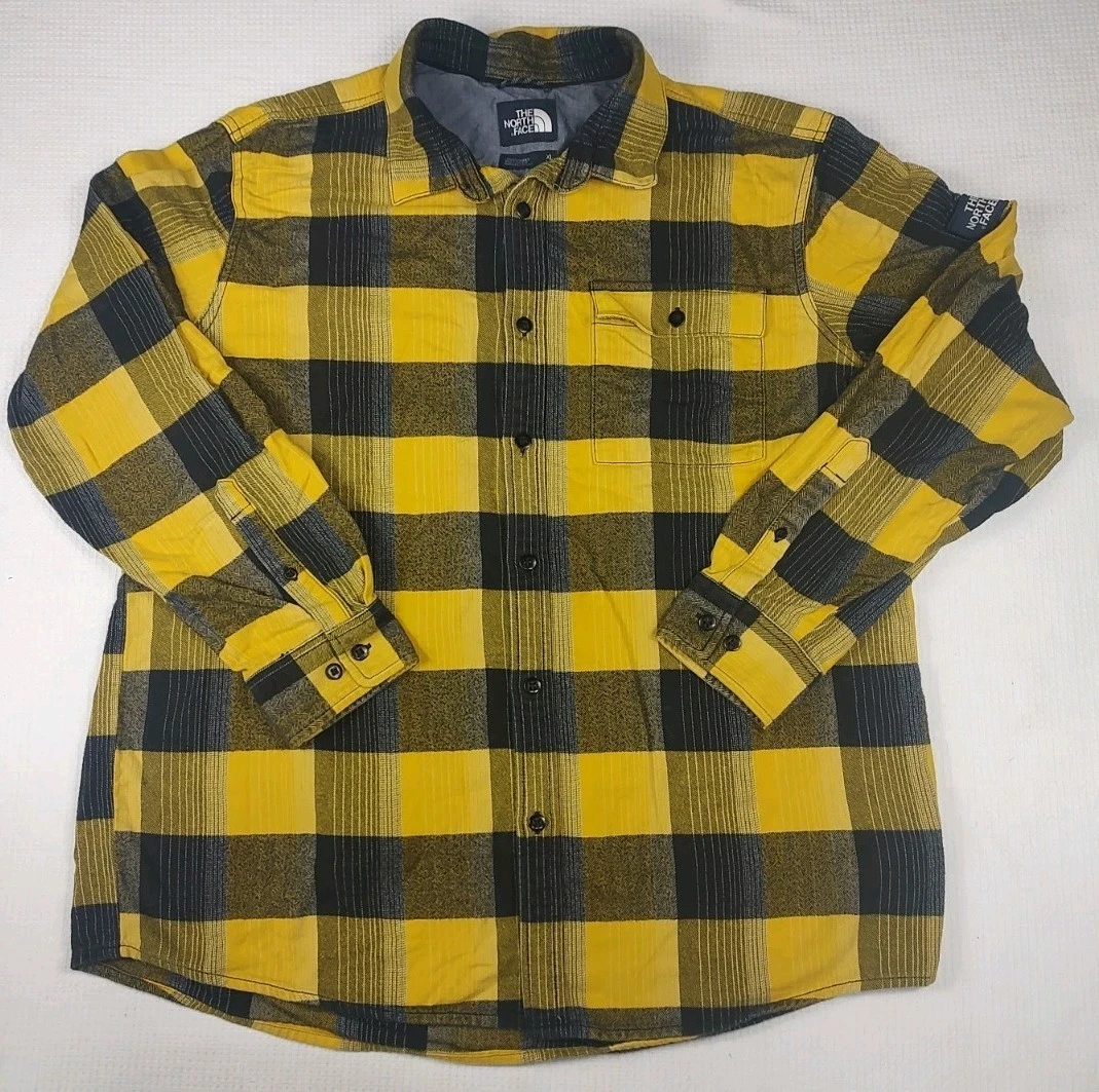 The North Face Shirt Men XL Yellow Button Stayside Buffalo Plaid Flannel Rugged