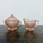 Vintage Federal Sharon Cabbage Rose Pink Depression Glass Sugar Bowl Creamer Set