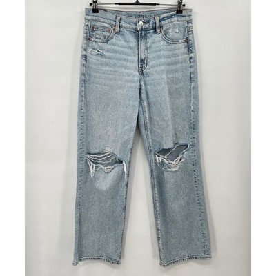 American Eagle 6 Straight Jeans Womens Light Wash Distressed Ripped High Rise
