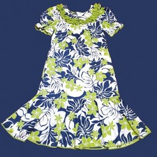 Vintage 70s 80s Green Blue Floral Good Times Hawaiian Muumuu Maxi Dress