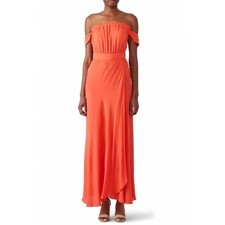 Flynn Skye Coral Orange Strapless Wrap Maxi Dress - Size Medium - EUC