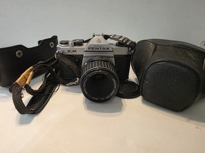 pre owned PENTAX KM 35 MM film Camera SMC ASAHI PENTAX 1:4/50 #5062231 & CASE