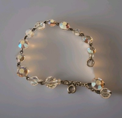 Vintage 1950s Austrian Aurora Borealis Crystal Beaded Prism Bracelet