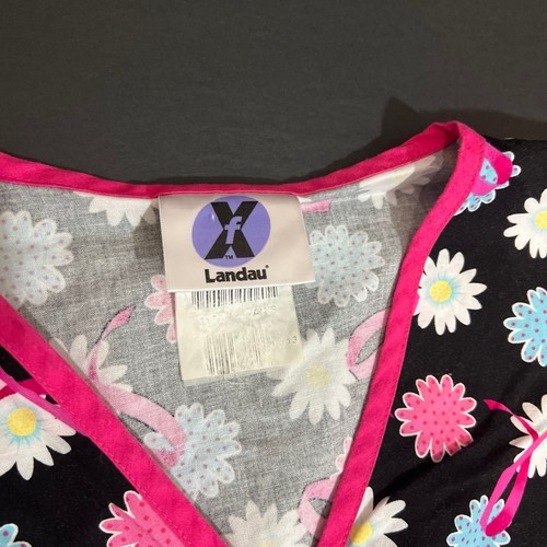 Breast Cancer Awareness Medical Scrub Top Pink Landau Sz Large - Picture 3 of 8