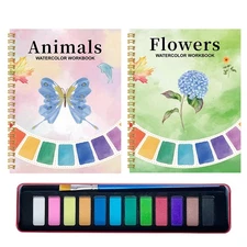 Coloring Book Watercolor Workbook With 12-Color Paints & Brush Art Supplies