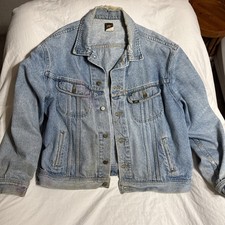 Vintage 1989 Lee 220 5044 Denim Trucker Jacket Mens XL Light Wash Made In USA