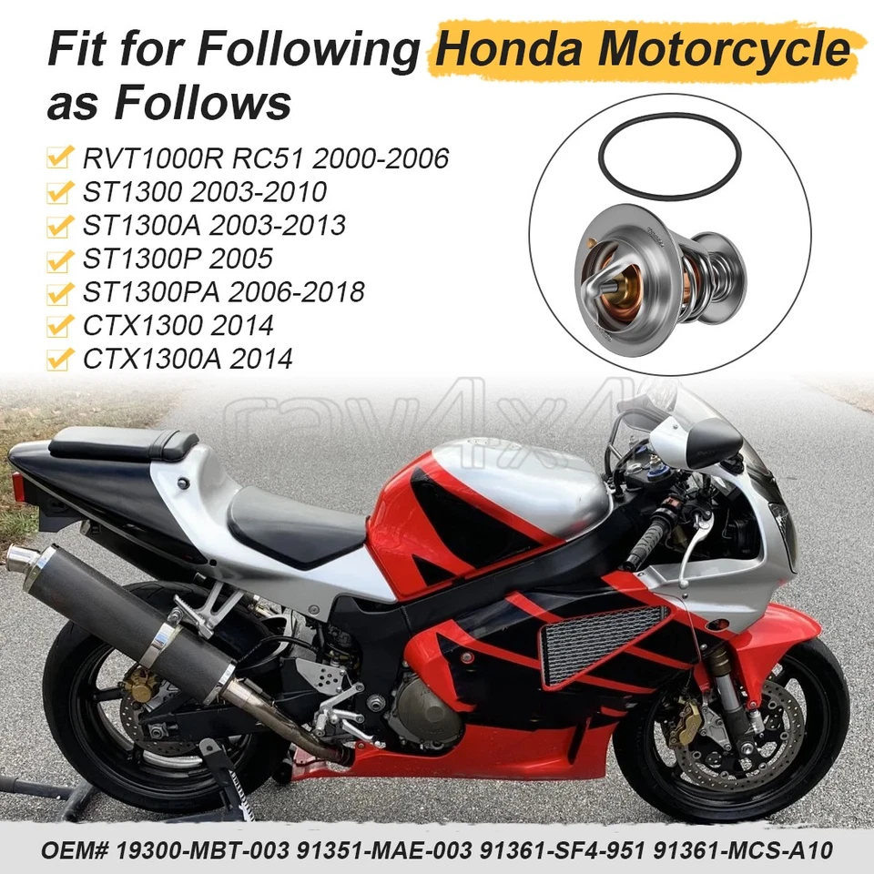 Termostato con junta tórica para Honda RVT1000R 2000-2006 ST1300 2003-2010 CTX1300 2014 Foto 2 de 4