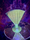 💙 BLUE UV Glow Like Uranium Glass Manganese Fan Vase Depression Vintage 1950 💙