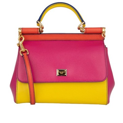 DOLCE & GABBANA DG Logo Bag Palmellato Leather SICILY Medium Pink Yellow Orange