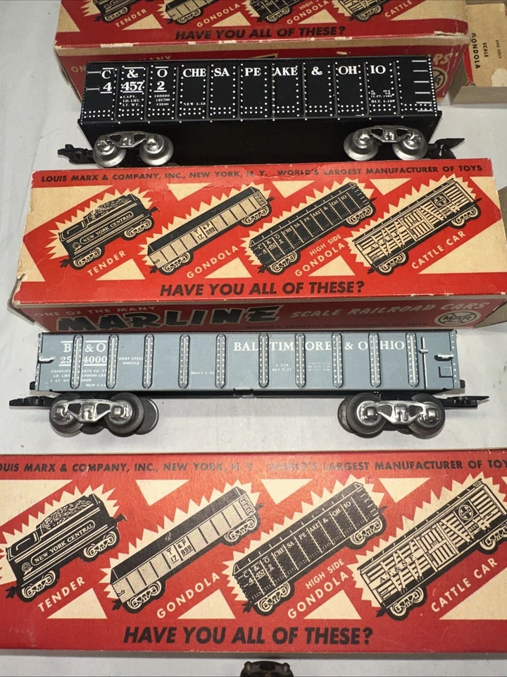 3 Marx MARLINES 3552-3553-3582 Metal O-gauge Freight Cars IN BOXES Tank Gondola - Image 3 of 4