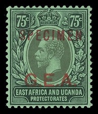 Tanganyika 1917 KGV 75c black/emerald overprinted SPECIMEN MLH. SG 54as.