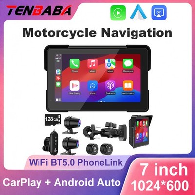 2026 7'' Wireless GPS Motorcycle CarPlay & Android Auto Dual 2K Dash Cam TPMS /BT