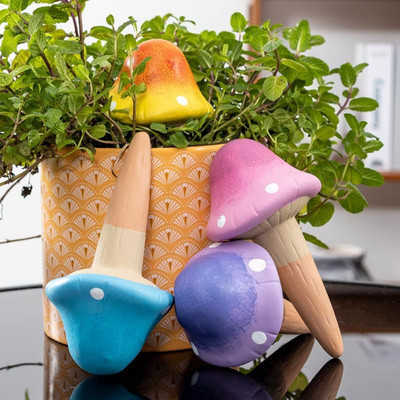 Terracotta Self Watering Spikes, 4 Pack Mushroom Self Watering Planter Insert, V