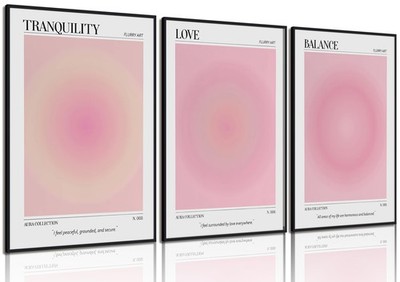 3pcs Pink Aura Collection Gradient Canvas wall art Positive Minimalist Fluppy...