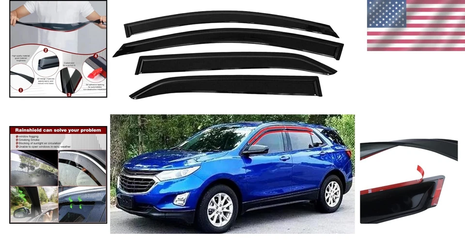 4-Piece Tape-On Window Visors for 2018-2024 Chevy Equinox | Smoke Rain Guards Foto 2 de 4