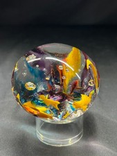 Large Studio Art Glass Paperweight – Multicolor Abstract w/ Controlled Bubbles