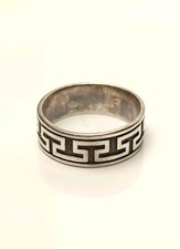 Silver 925 Greek Key Ring Unisex Wide Band Size 9.5 US Classic Greece Style band