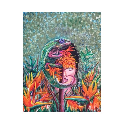 Frau mit Chamäleon Original Acrylgemälde Surreal Symbolismus 50x40
