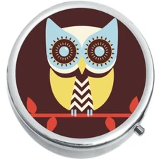 Colorful Owl Medicine Vitamin Compact Pill Box