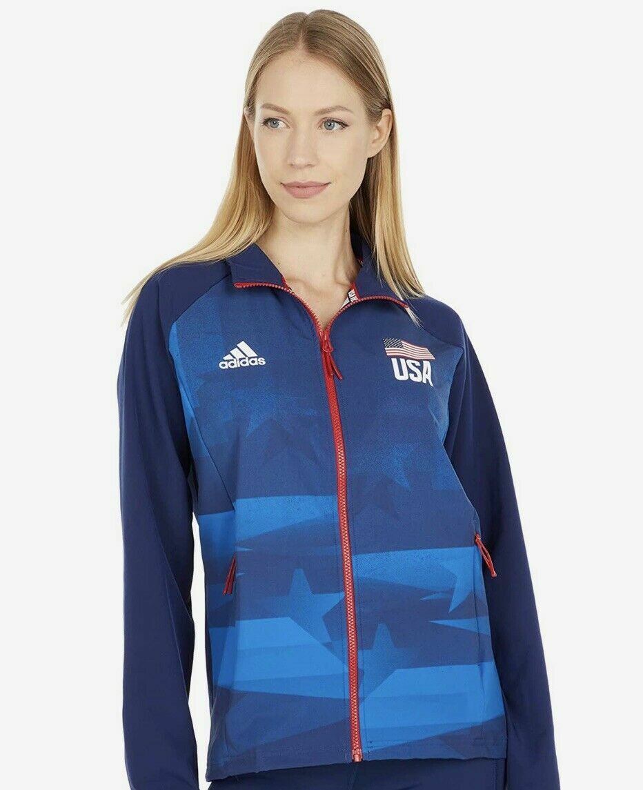 Adidas Team USA Volleyball Full Zip Women Warm Up Track Jacket Sz