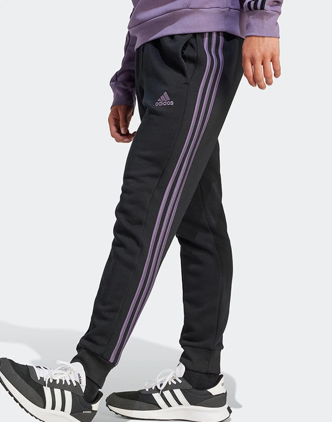 Adidas pants purple stripes sale