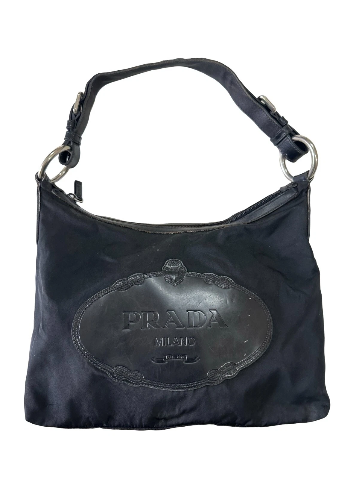 Borsa hobo Prada originale in nylon nero