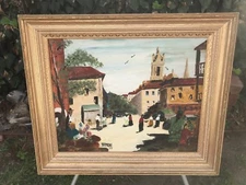 RAMON RICE Original 1975 MODERN PUEBLO LANDSCAPE PLEIN AIR VINTAGE OIL & CANVAS