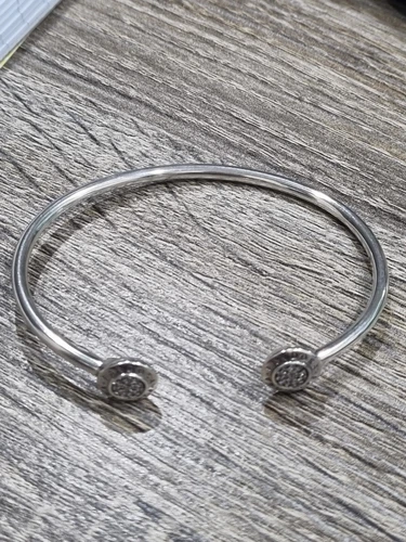 PANDORA Sterling silver 925 Signature Logo Pave Open Cuff Bangle 590528 Size 2 - Picture 8 of 14