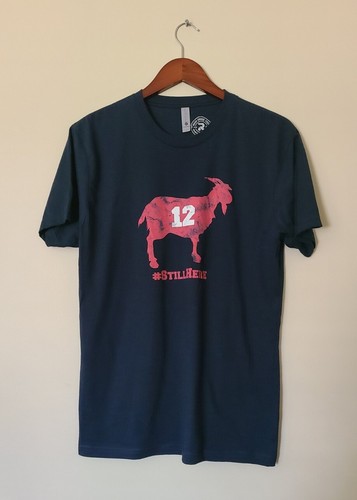 Tom Brady G.O.A.T. Number 12, #Still Here Men's Size M Short Sleeve T-Shirt EUC