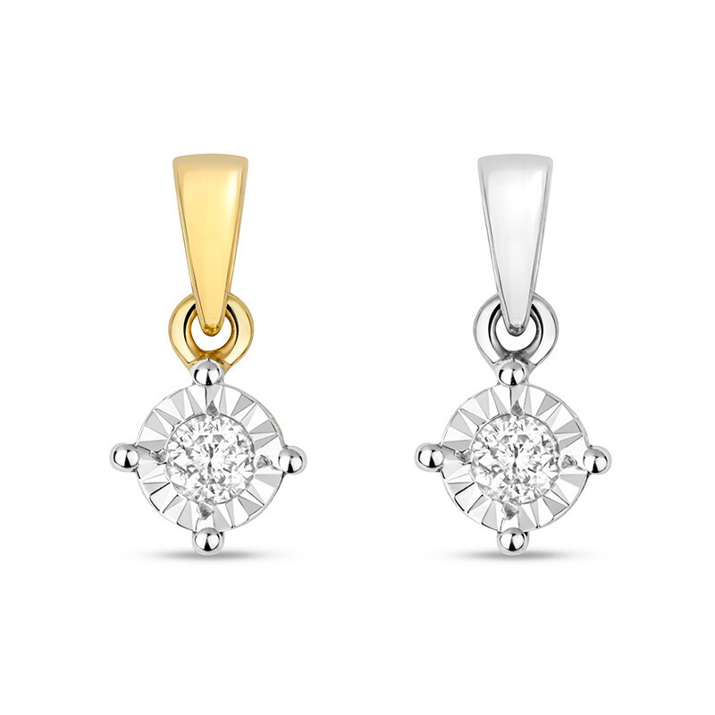 Pendentif femme en or blanc 9 carats et diamant 0.10 ct
