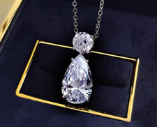 12ct Teardrop Diamond Pendant, 18K Gold Vermeil, Evening Jewelry