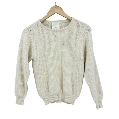 COMPLIMENTS Sweater 34 (Small) Pure Lambswool Cream Crew Neck S937