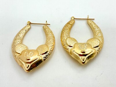 Vintage Disney Mickey Mouse 10k Yellow Gold Hoop Style Earrings 
