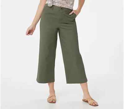 Denim & Co. Easywear Twill Wide-Leg Crop Pants-Dark Olive-Reg 14