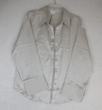 Le Lis Button Up Blouse Women's Small Ivory Stripes Satin Finish NWT