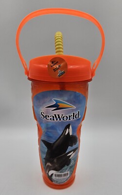 Sea World Attraction Cup USA Orlando orange Kunststoff Becher Freizeitpark