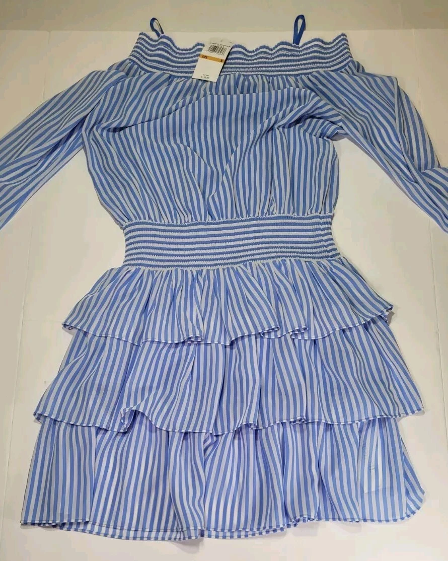Abito OTTIME CONDIZIONI Michael Kors blu bianco a righe con arricciature S