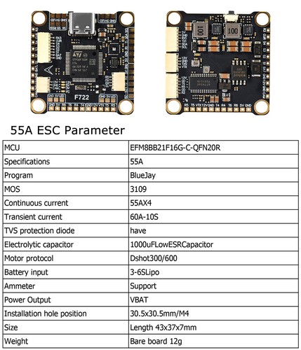 Récepteur ESC 9IMOD F722 Flight Stack Flight Control FC 55A/60A pour drone RC FPV - Photo 12/24