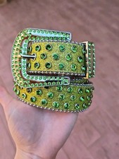 Green Glitter Rhinestone Belts Western Rodeo Bling Cowgirl Belt Small 42"
