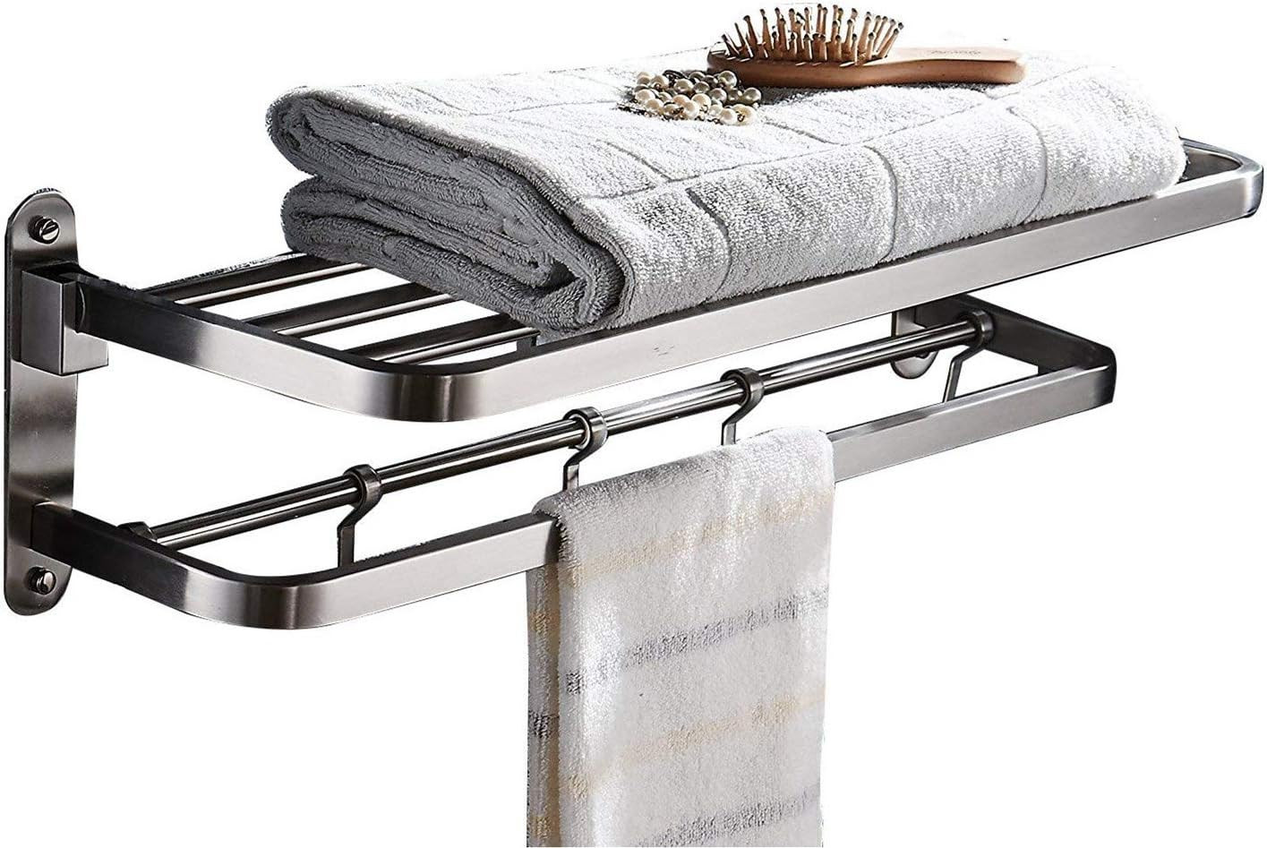 Rack Foldable Double Bar Shelf With Hooks Brushed