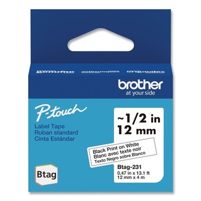 Brother P-Touch BTAG231 0.47 in. x 13.1 ft. P-Touch BTAG Label Tape BK on WT New