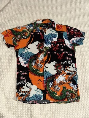 Reason Clothing Dragon & Tiger AOP Button-Up Shirt Sz Medium   Streetwear Japan