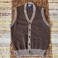 Vintage Pendleton 100 Shetland Wool Button Down Vest Brown Tan Men's Large VTG